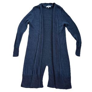 White + Warren Long Open Cardigan Womens Small 100% Blue Linen